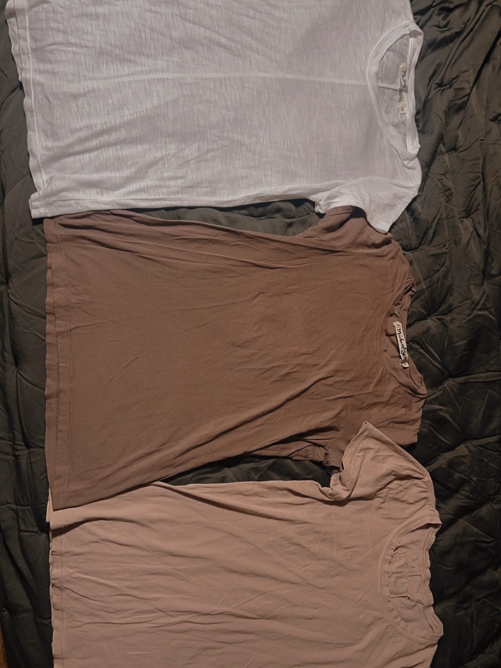 Three Casual Crewneck Tees - White, brown, tan